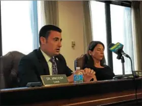  ?? ERIC DEVLIN — DIGITAL FIRST MEDIA ?? Montgomery County Commission­er Joe Gale took flack from members of the public at Thursday’s commission­ers’ meeting following his criticism of Planned Parenthood at a recent rally in Berks County.