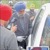  ?? HT PHOTOS ?? Inderpreet Singh (R) killed self with his licensed revolver in his SUV, (above) an official examining the weapon.