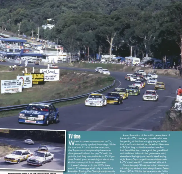  ??  ?? Moffat was the victim of an A9X ambush in the opeing round (top left), before sampling one himself the next round (bottom). Johnson flew the Ford flag but privateer Masterton was the only Ford driver to win the series.