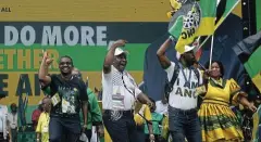  ?? ?? ANC president Cyril Ramaphosa dances after delivering his speech at Moses Mabhida stadium yesterday.