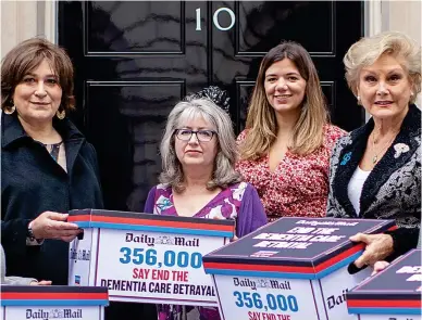  ??  ?? Special delivery: Sarah Vine, Jill Medlock, Eleanor Hayward and Angela Rippon at No 10