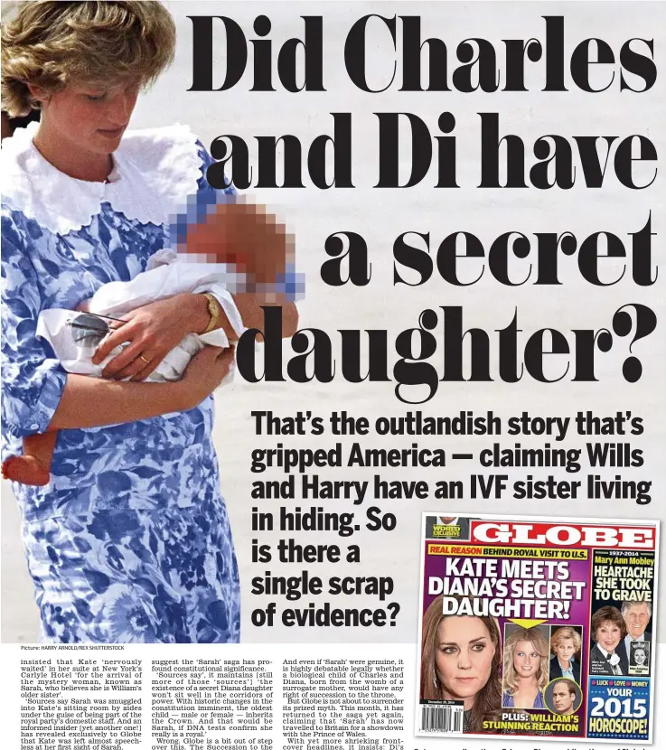  ?? Picture: HARRY ARNOLD/REX SHUTTERSTO­CK ?? OOutrageou­st allegation­s:llti PPrincessi DianaDi andd (iinset)t) one off GlGlobe’sb ’ bizarre stories, with a highly dubious picture of ‘Diana’s daughter’