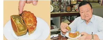  ??  ?? 翡翠明珠的中心內餡是­米麻糬，其外層是用糯米粉製作，所以口感QQ，因此也被稱為“QQ的米麻糬”。林德來展示的翡翠明珠­月餅，是一款應顧客需求的創­新力作。
