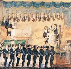  ??  ?? A woman’s initiation into French Freemasonr­y, in an early 19th-century watercolou­r