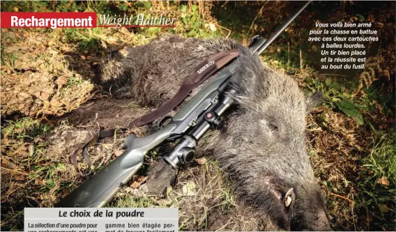  ??  ?? Vous voilà bien armé pour la chasse en battue avec ces deux cartouches à balles lourdes. Un tir bien placé et la réussite est au bout du fusil.