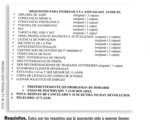  ??  ?? Requisitos. Estos son los requisitos que la asociación pide a quienes deseen trabajar como vigilantes de mercados.