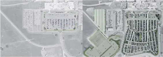  ??  ?? These aerial views show the expansion of parking at Victoria Internatio­nal Airport. The 2005 photo at left has 674 stalls. The current one at right shows 2,571 stalls.