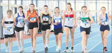  ?? ?? Carraig AC’s Aoife Martin, competing in the 1,500m walk at the national indoor league round 2.
