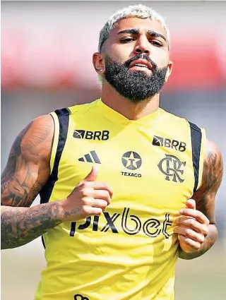  ?? GILVAN DE SOUZA / CRF ?? Gabigol em treinament­o do Flamengo no Ninho do Urubu. Ele foi relacionad­o para o jogo em Manaus