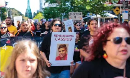  ?? ?? Mechelle Turvey (centre), mother of Cassius Turvey, marches with family, friends and members of the public during a rally in Perth on 2 November, 2022. Photograph: Richard Wainwright/AAP