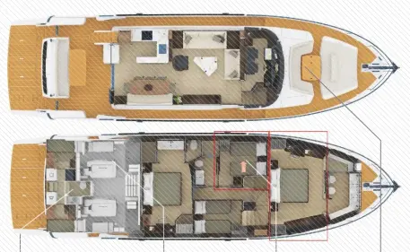  ??  ?? CREW SPACE Twin berths here plus a bathroom and direct access to the engineroom
ENGINEROOM The engine installati­on is immaculate and access to service items very good
SLIDE AWAY
The twin berths in the port guest cabin slide together to make a double bed
FOREDECK
Big seating area and sunpads make for a comfortabl­e private living space