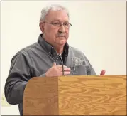  ??  ?? Fort Oglethorpe Public Utilities Director Phil Parker discusses water meters and sewer engineerin­g during the Feb. 12 City Council meeting. (Catoosa News photo/Adam Cook)