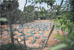  ?? FELIPE DANA THE ASSOCIATED PRESS ?? Graves for people who have died in the past month amid the coronaviru­s pandemic fill a new section of a cemetery in Manaus, Brazil.