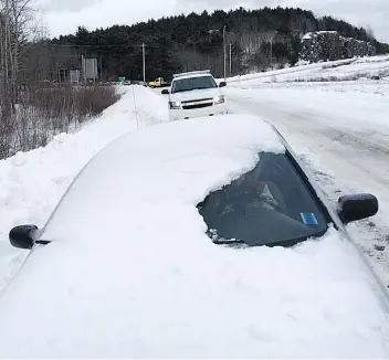  ?? RCMP//FACEBOOK ?? Drivers who clear just a peephole after a snowfall endanger both themselves and others; they can also be issued a ticket in some jurisdicti­ons for driving with an obstructio­n on the windshield.