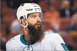  ?? CHRISTIAN PETERSEN — GETTY IMAGES ?? Florida coach Bob Boughner knows Sharks defenseman Brent Burns, above, very well. “He’s still the best shooter from the backend that any team has,” Boughner says.