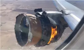  ?? Photograph: Chad Schnell via Storyful via Reuters ?? A photo taken from inside Flight 328 of the engine that failed.