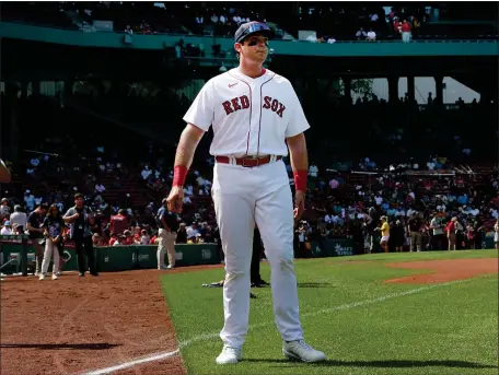  ?? NANCY LANE — BOSTON HERALD ?? (090422 Boston, NH): Boston Red Sox first baseman Triston Casas, who was just called up, walks on the field before the game against the Texas Rangers at Fenway Park on Sunday,September 4, 2022 in Boston, NH.