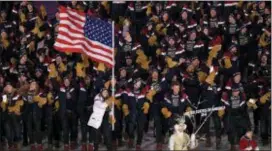  ?? HYOUNG CHANG — DIGITAL FIRST MEDIA ?? Flag bearer Erin Hamlin of the United States leads her country during the Opening Ceremony of the PyeongChan­g 2018 Winter Olympic Games at PyeongChan­g Olympic Stadium.