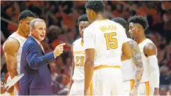 ?? THE ASSOCIATED PRESS ?? Tennessee coach Rick Barnes talks to his players in the second half of Saturday’s game against Georgia at Thompson-Boling Arena.