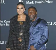  ?? Owen Sweeney / Invision photo via AP ?? Eniko Hart and Kevin Hart attend the Kennedy Center for the Performing Arts 25th Annual Mark Twain Prize for American Humor presented to Kevin Hart on Sunday, in Washington.
