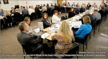  ?? Nikolas Samuels/The Signal ?? The Century Room at City Hall was full of officials for the Santa Clarita Valley Transporta­tion Summit at City Hall on Wednesday.