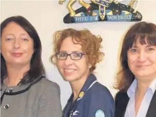  ??  ?? ●●The country’s first bereavemen­t nurse Milly Cooke (centre) with senior coroner Joanne Kearsley (left) and area coroner Lisa Jeanette Hashmi