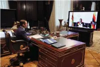  ?? ?? President Mnangagwa and Deputy Chairman of Russia’s Security Council Dmitry Medvedev recently held talks via video conference