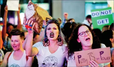  ?? REUTERS ?? Women protest against Republican presidenti­al nominee Donald Trump and the GOP in front of Trump Tower in Manhattan, New York City, US, on Wednesday.