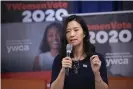  ?? Mary Altaffer/AP ?? Michelle Wu, 36, a Harvard TaiwaneseA­merican who became the city’s first Asian female councillor in 2013, and first woman of color council president in 2016. Photograph: