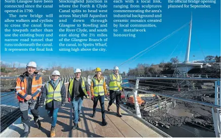  ?? PHOTO: SCOTTISH CANALS ?? Patrick Harvie MSP, Minister for Zero Carbon Buildings, Active Travel and Tenants’ Rights (centre) crossing the Stockingfi­eld Bridge during constructi­on.