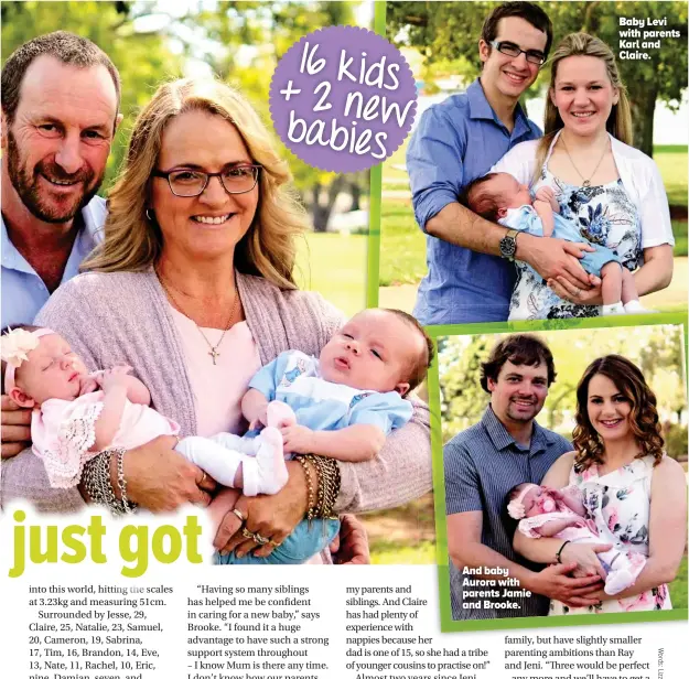  ??  ?? And baby Aurora with parents Jamie and Brooke. Baby Levi with parents Karl and Claire.