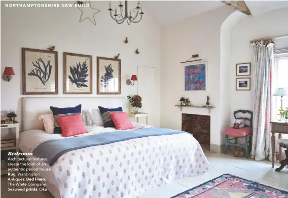  ??  ?? Bedroom Architectu­ral features create the look of an authentic period house.
Rug, Wardington Antiques. Bed linen,
The White Company. Seaweed prints, Oka