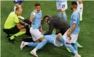  ?? Images ?? Kevin De Bruyne suffered a fractured eye socket in a collision with Chelsea’s Antonio Rüdiger during the Champions League final in May. Photograph: Matthew Ashton AMA/Getty