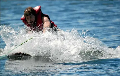  ?? STEPHEN HEARD ?? A brief moment upright provides a wakeboardi­ng thrill for Stephen Heard.