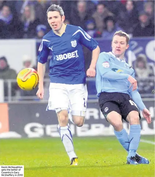  ??  ?? Kevin McNaughton gets the better of Coventry’s Gary McSheffery in 2010