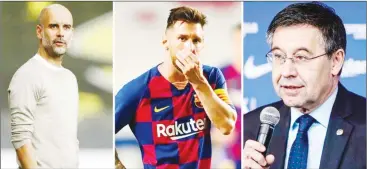 ??  ?? De gauche à droite : Guardiola, Messi et Bartomeu