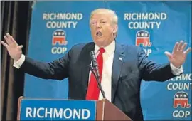  ?? BRENDAN MCDERMID / REUTERS ?? En campaña. Discurso de Donald Trump ayer con motivo del día de Lincoln en el barrio neoyorquin­o de Staten Island