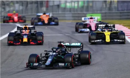  ?? Photograph: Clive Mason - Formula 1/Formula 1/Getty Images ?? Lewis Hamilton leads the way at the Nurburgrin­g.