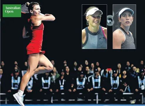  ?? Pictures: Getty Images ?? Simona Halep is top seed but not strongly fancied. Second and third seeds, respective­ly, are Caroline Wozniacki (inset left) and Garbine Muguruza (inset right).