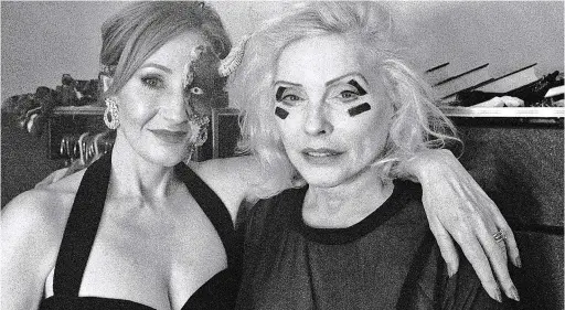  ??  ?? Picture this: Harry Potter author JK Rowling, wearing a Venetian-style mask, with Blondie’s Debbie Harry on Saturday