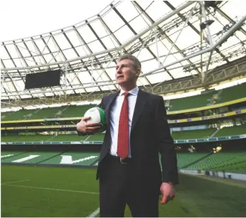  ??  ?? Feeling at home...the national under-21s manager in Dublin’s Aviva Stadium