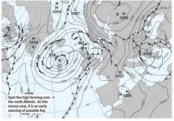  ??  ?? Spot the high forming over the north Atlantic. As this moves east, it is an early warning olf possible fog