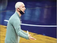  ?? David Butler II / Associated Press ?? UConn coach Dan Hurley shouts from the sideline during Saturday’s game against Seton Hall at Gampel Pavilion in Storrs.