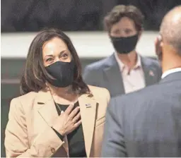  ?? NICK OZA/THE REPUBLIC ?? Democratic vice presidenti­al nominee Kamala Harris talks to Black community leaders Wednesday in Phoenix during her visit in Arizona.