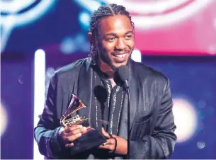  ?? INVISION/THE ASSOCIATED PRESS FILE PHOTO ?? Kendrick Lamar, seen at the Grammy Awards in January, has added the Pulitzer Prize for music to his list of accolades, becoming the first non-classical or jazz artist to win the honour.