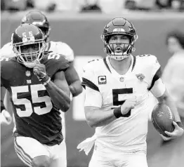  ?? MIKE LAWRIE/GETTY IMAGES ?? Blake Bortles (5) and the Jags get a chance to exact a small measure of revenge Sunday when the Patriots visit TIAA Bank Field for a rematch of last year’s AFC title game.