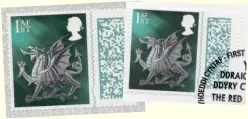  ?? ?? The Welsh 1st class definitive with data matrix code from normal sheets, and Royal Mail first day covers showing the difference­s in the typeface