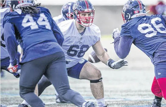  ?? PASCAL RATTHÉ • MONTREAL ALOUETTES ?? Offensive-lineman Pier-Olivier Lestage has already practised twice with the Alouettes since being signed on Sunday and could play in Thursday’s home game.