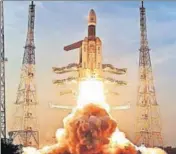  ?? PTI ?? Isro’s GSLV Mark III launch vehicle takes off from Satish Dhawan Space Centre in Sriharikot­a on Wednesday.