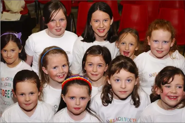  ??  ?? Aisling Caraher (Front Left) Sharon Gregory, Laura Quinn and Fionnuala Short with (Middle) Caroline Woods, Shauna Luckie, Aoife Kelly, Sarah Barry, Emma Fitzpatric­k, Carla Fitzpatric­k and Niamh Gregory who took part in “Joseph and the Amazing Technicolo­ur Dreamcoat” performed by members of the Shelagh Youth Club in November 2003.
